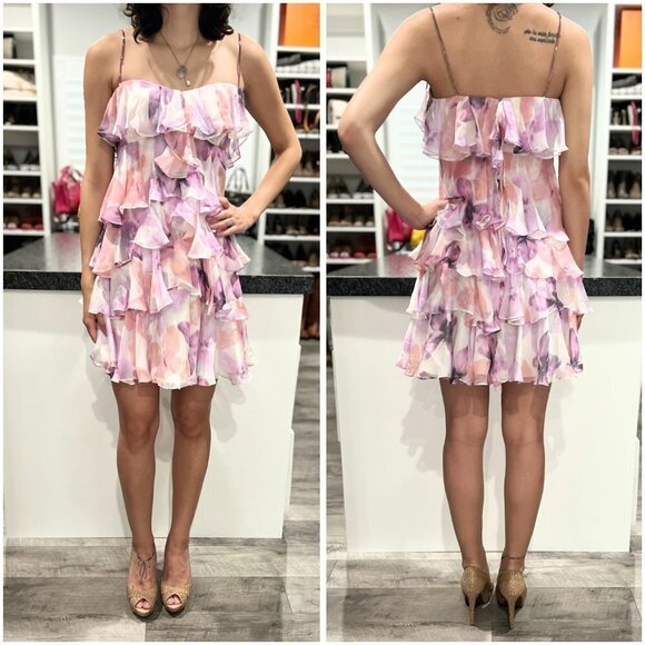 Marchesa Notte Floral Watercolor Tiered Dress $795 - Picture 1 of 8